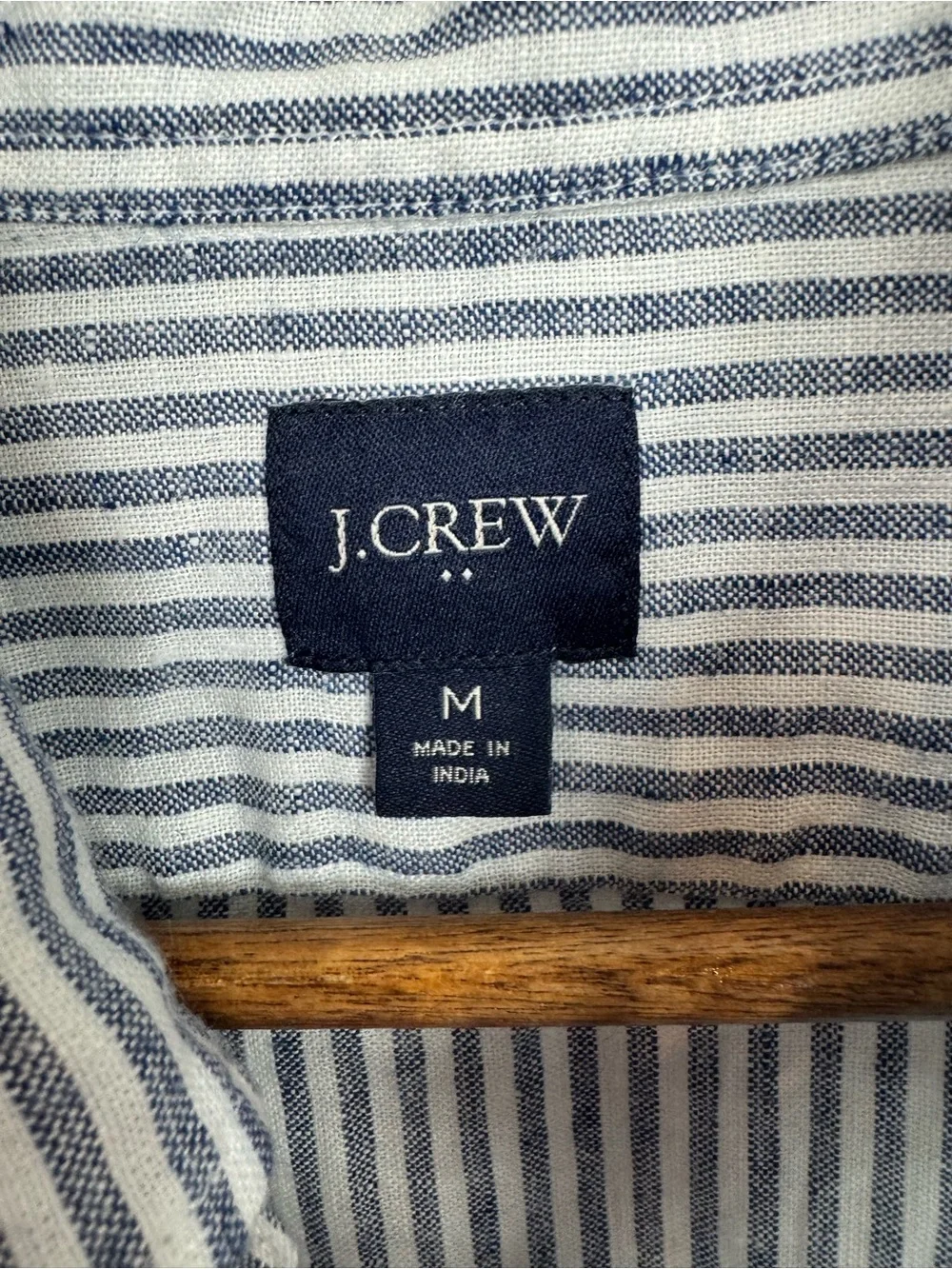 J. Crew Men's Navy and White Vertical Stripe Button-Down Shirt Slim Fit Linen